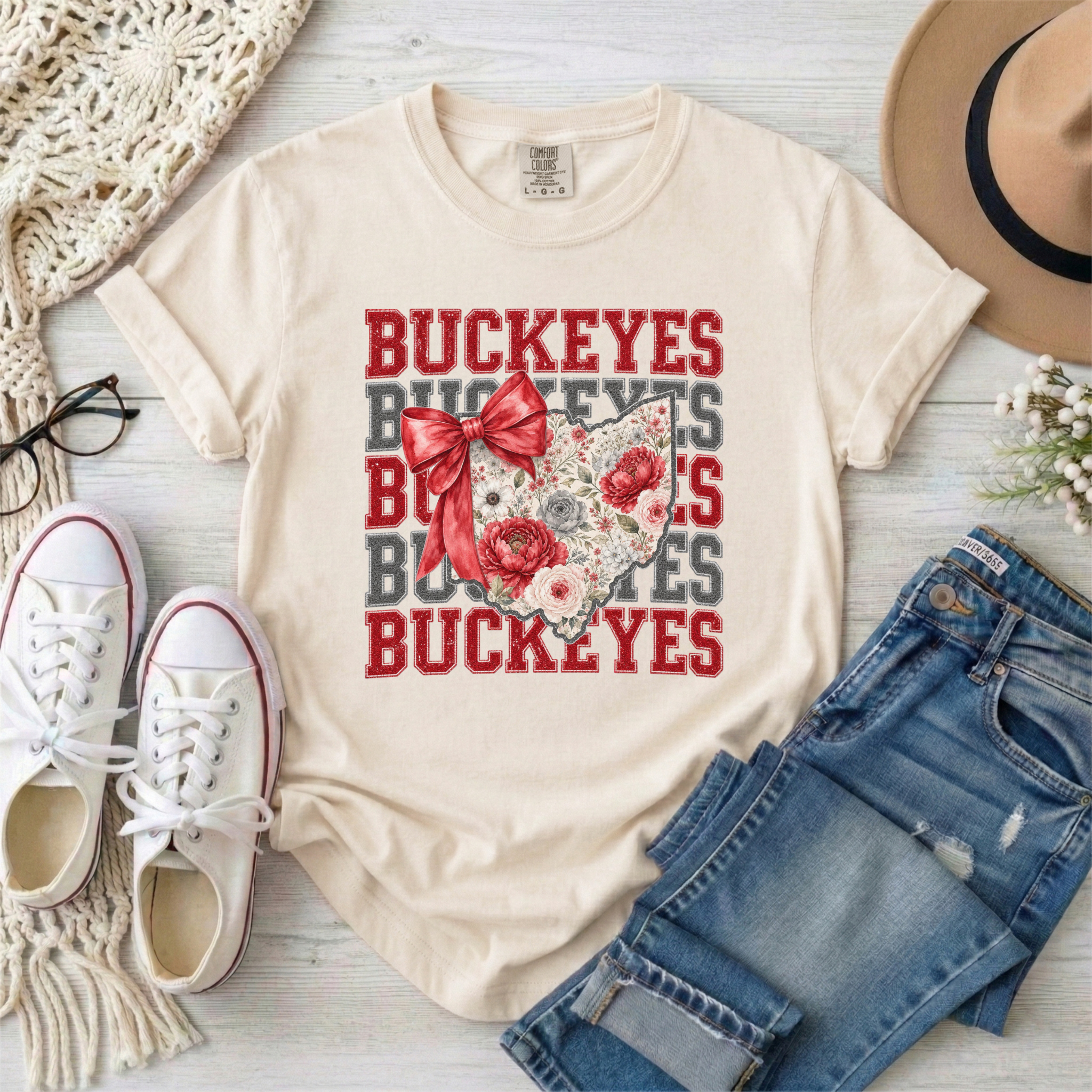 OSU Buckeye Floral Ivory Tee